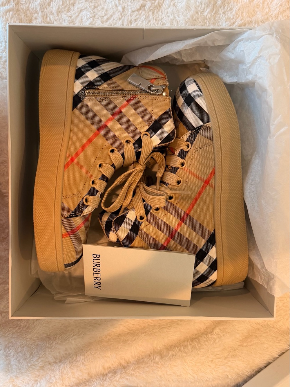 Burberry Kids Beige Check High-Top Sneakers